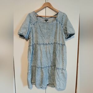 Reitmans Signature Acid Wash Denim Babydoll Dress XXL Tiered Square Neck